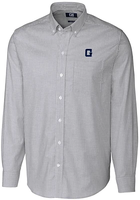 Cutter and Buck Georgetown Hoyas Mens Charcoal Vault Stretch Oxford Stripe Long Sleeve Dress Shirt