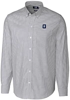Cutter and Buck Georgetown Hoyas Mens Charcoal Vault Stretch Oxford Stripe Long Sleeve Dress Shirt