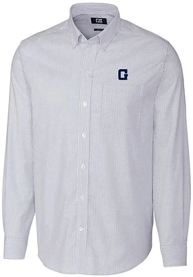 Cutter and Buck Georgetown Hoyas Mens Light Blue Stretch Oxford Stripe Long Sleeve Dress Shirt
