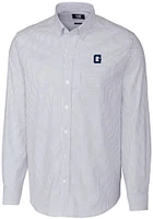 Cutter and Buck Georgetown Hoyas Mens Light Blue Stretch Oxford Stripe Long Sleeve Dress Shirt