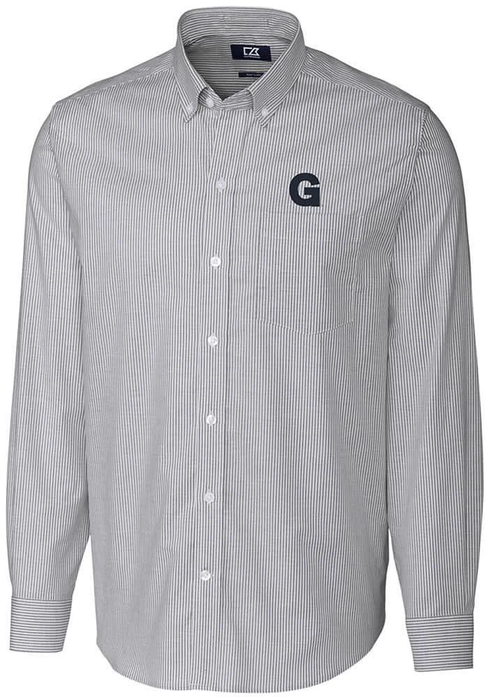 Cutter and Buck Gonzaga Bulldogs Mens Charcoal Vault Stretch Oxford Stripe Long Sleeve Dress Shi..