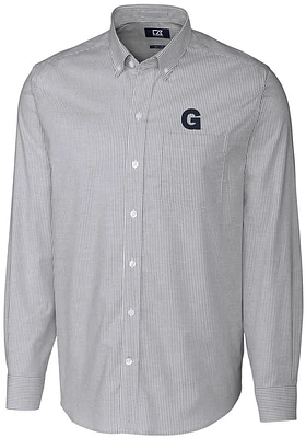 Cutter and Buck Gonzaga Bulldogs Mens Charcoal Vault Stretch Oxford Stripe Long Sleeve Dress Shi..