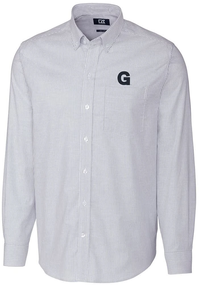 Cutter and Buck Gonzaga Bulldogs Mens Light Blue Stretch Oxford Stripe Long Sleeve Dress Shirt