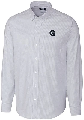 Cutter and Buck Gonzaga Bulldogs Mens Light Blue Stretch Oxford Stripe Long Sleeve Dress Shirt