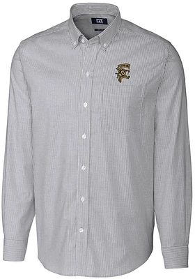 Cutter and Buck Grambling State Tigers Mens Charcoal Stretch Oxford Stripe Long Sleeve Dress Shirt