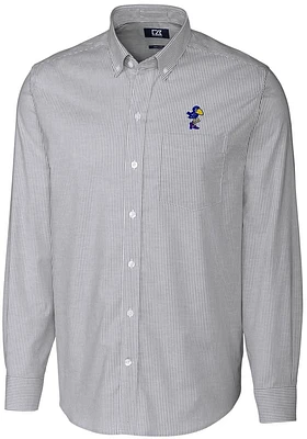 Cutter and Buck Kansas Jayhawks Mens Charcoal Vault Stretch Oxford Stripe Long Sleeve Dress Shirt