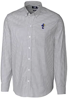 Cutter and Buck Kansas Jayhawks Mens Charcoal Vault Stretch Oxford Stripe Long Sleeve Dress Shirt