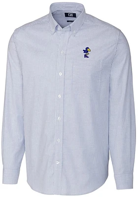 Cutter and Buck Kansas Jayhawks Mens Blue Vault Stretch Oxford Stripe Long Sleeve Dress Shirt