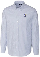 Cutter and Buck Kansas Jayhawks Mens Blue Vault Stretch Oxford Stripe Long Sleeve Dress Shirt