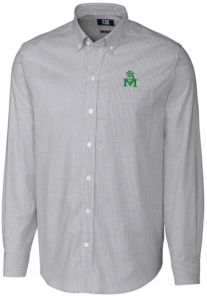Cutter and Buck Marshall Thundering Herd Mens Charcoal Vault Stretch Oxford Stripe Long Sleeve D..
