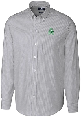 Cutter and Buck Marshall Thundering Herd Mens Charcoal Vault Stretch Oxford Stripe Long Sleeve D..