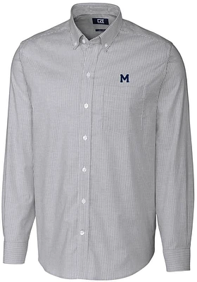 Cutter and Buck Michigan Wolverines Mens Charcoal Vault Stretch Oxford Stripe Long Sleeve Dress Sh..