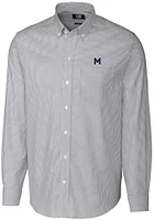 Cutter and Buck Michigan Wolverines Mens Charcoal Vault Stretch Oxford Stripe Long Sleeve Dress Sh..