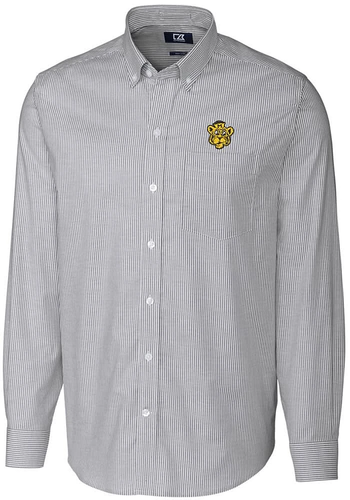 Cutter and Buck Missouri Tigers Mens Charcoal Stretch Oxford Stripe Long Sleeve Dress Shirt