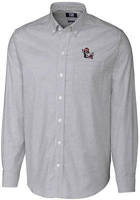 Cutter and Buck NC State Wolfpack Mens Charcoal Stretch Oxford Stripe Long Sleeve Dress Shirt