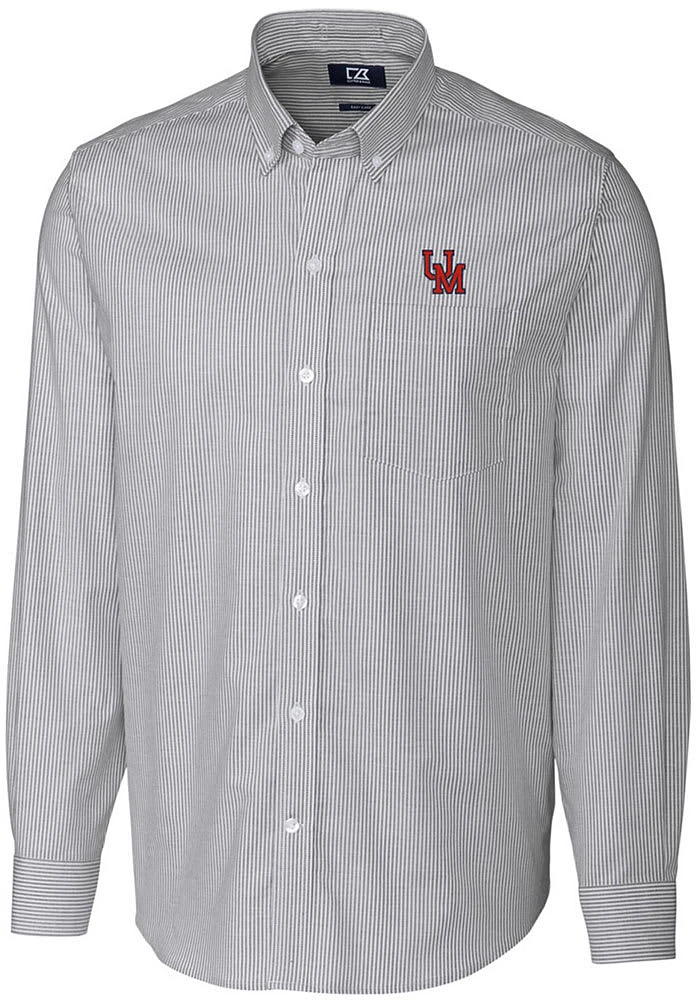 Cutter and Buck Ole Miss Rebels Mens Charcoal Vault Stretch Oxford Stripe Long Sleeve Dress Shir..