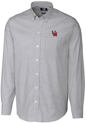 Cutter and Buck Ole Miss Rebels Mens Charcoal Vault Stretch Oxford Stripe Long Sleeve Dress Shir..
