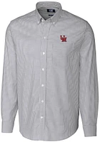 Cutter and Buck Ole Miss Rebels Mens Charcoal Vault Stretch Oxford Stripe Long Sleeve Dress Shir..
