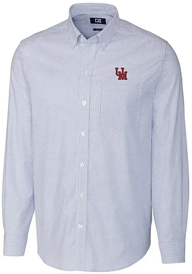 Cutter and Buck Ole Miss Rebels Mens Blue Stretch Oxford Stripe Long Sleeve Dress Shirt
