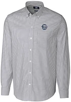 Mens Penn State Nittany Lions Charcoal Cutter and Buck Vault Stretch Oxford Stripe Long Sleeve D..