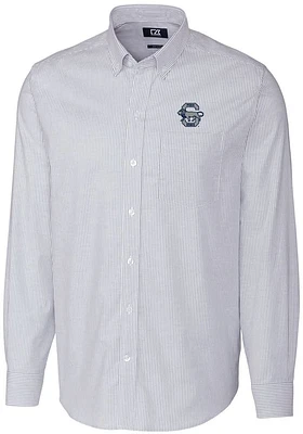 Cutter and Buck Penn State Nittany Lions Mens Light Blue Stretch Oxford Stripe Long Sleeve Dress S..