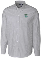 Cutter and Buck Tulane Green Wave Mens Charcoal Vault Stretch Oxford Stripe Long Sleeve Dress Sh..