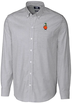 Cutter and Buck UCF Knights Mens Charcoal Vault Stretch Oxford Stripe Long Sleeve Dress Shirt