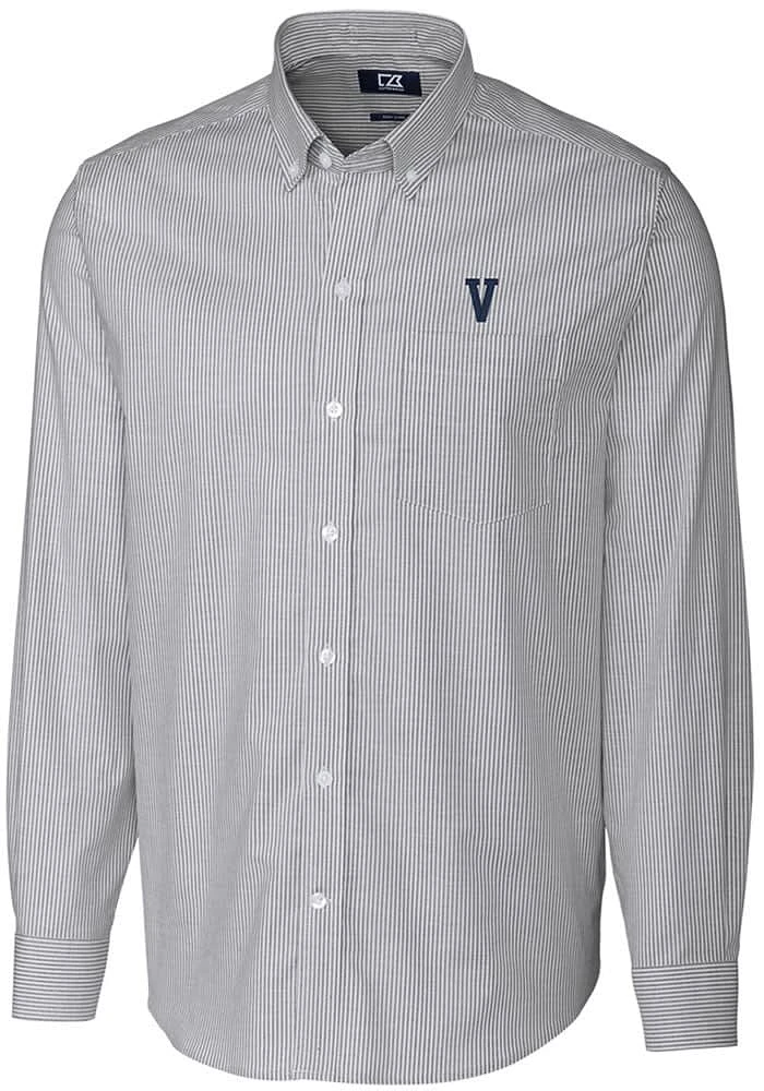 Cutter and Buck Villanova Wildcats Mens Charcoal Vault Stretch Oxford Stripe Long Sleeve Dress S..