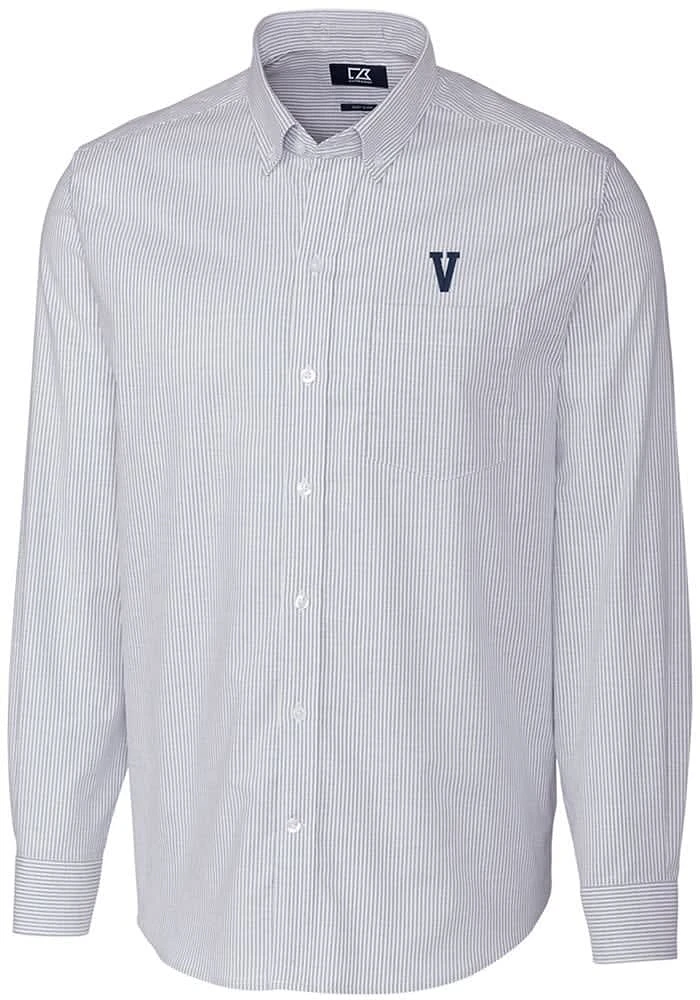 Cutter and Buck Villanova Wildcats Mens Light Blue Stretch Oxford Stripe Long Sleeve Dress Shirt