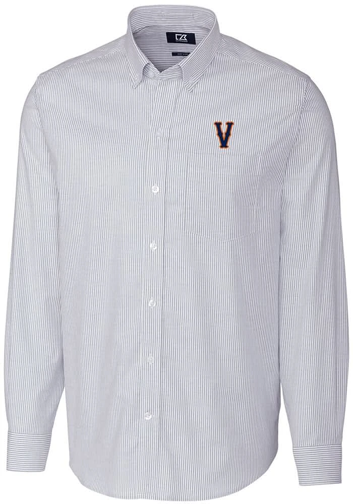 Cutter and Buck Virginia Cavaliers Mens Light Blue Stretch Oxford Stripe Long Sleeve Dress Shirt