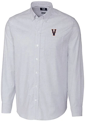 Cutter and Buck Virginia Cavaliers Mens Light Blue Stretch Oxford Stripe Long Sleeve Dress Shirt