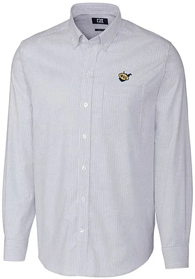 Cutter and Buck West Virginia Mountaineers Mens Light Blue Stretch Oxford Stripe Long Sleeve Dress..