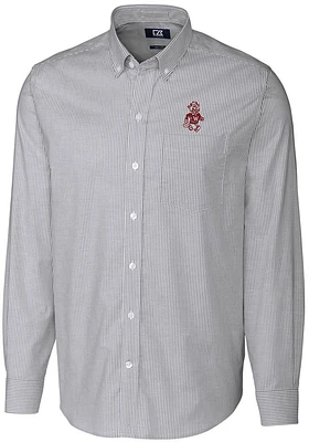 Cutter and Buck Washington State Cougars Mens Charcoal Vault Stretch Oxford Stripe Long Sleeve Dre..