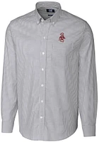Cutter and Buck Washington State Cougars Mens Charcoal Vault Stretch Oxford Stripe Long Sleeve Dre..