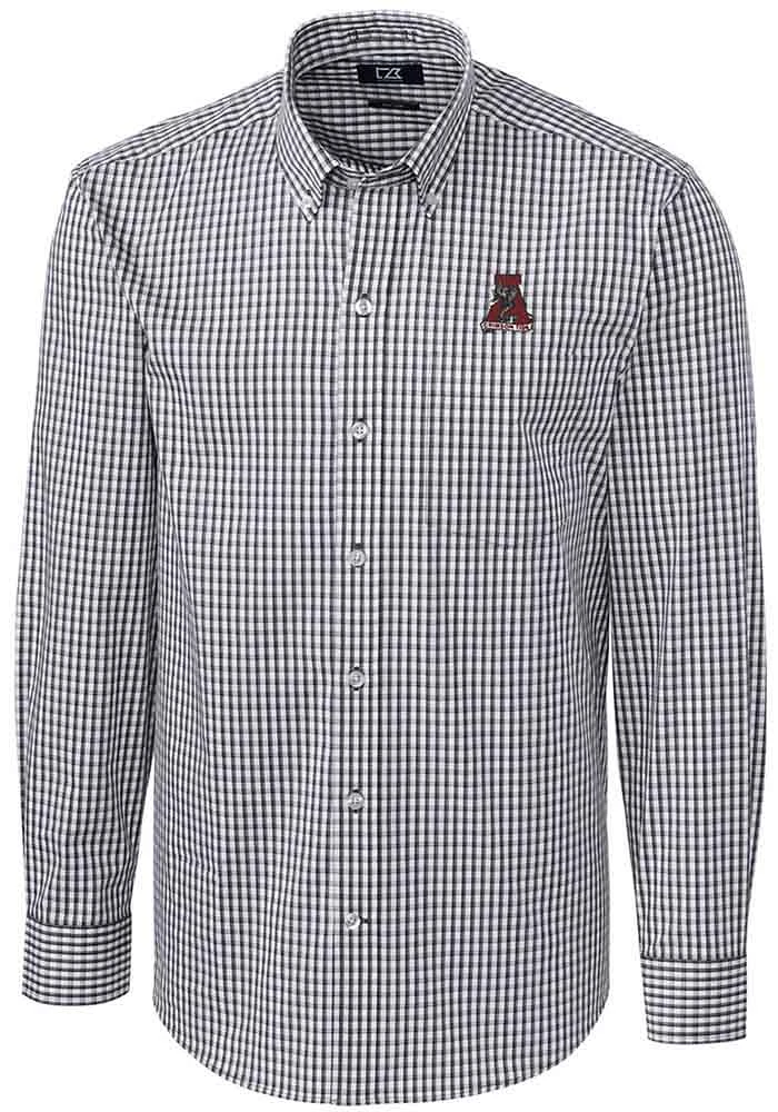 Cutter and Buck Alabama Crimson Tide Mens Charcoal Vault Easy Care Gingham Long Sleeve Dress Shirt