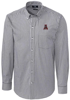 Cutter and Buck Alabama Crimson Tide Mens Charcoal Vault Easy Care Gingham Long Sleeve Dress Shirt