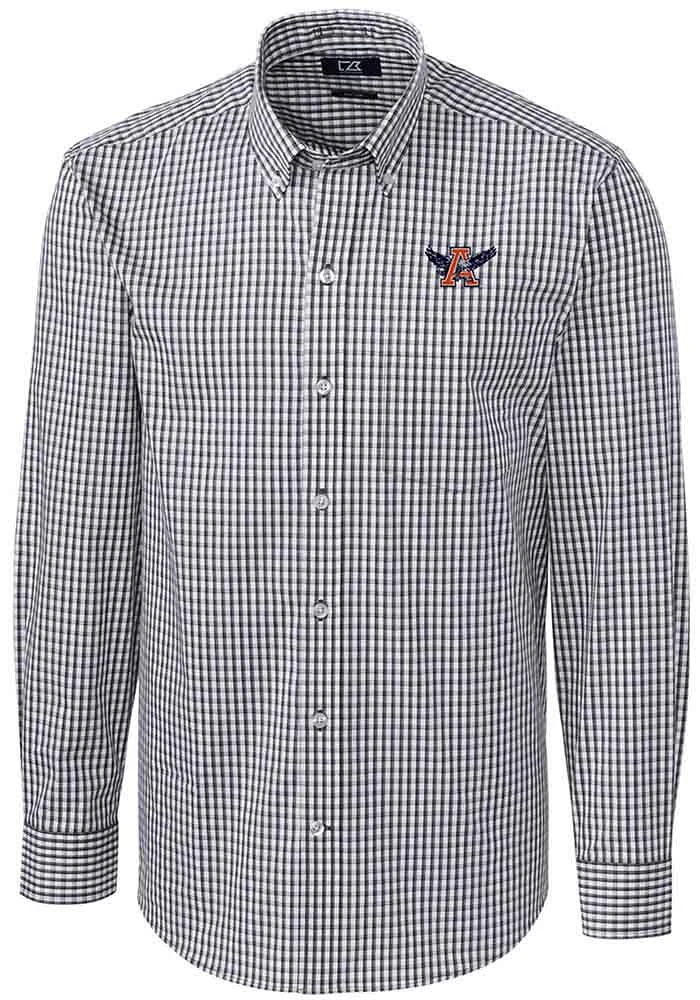 Cutter and Buck Auburn Tigers Mens Charcoal Vault Easy Care Gingham Long Sleeve Dress Shirt