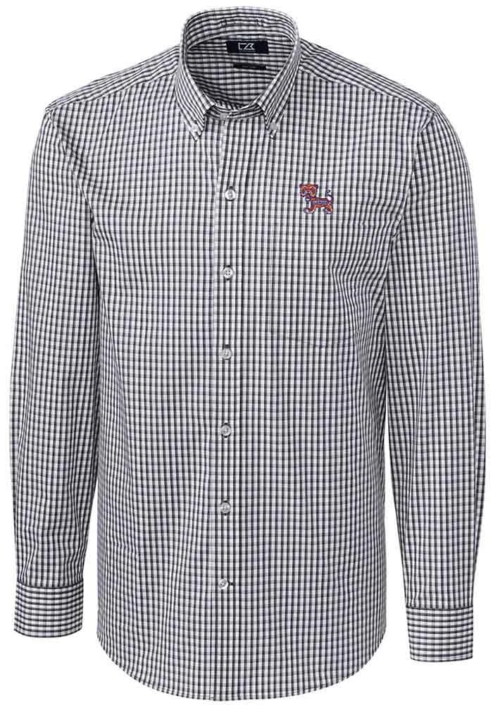 Cutter and Buck Clemson Tigers Mens Charcoal Vault Easy Care Gingham Long Sleeve Dress Shirt