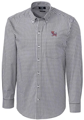 Cutter and Buck Clemson Tigers Mens Charcoal Vault Easy Care Gingham Long Sleeve Dress Shirt