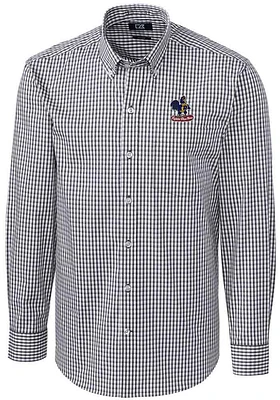 Cutter and Buck Delaware Fightin' Blue Hens Mens Charcoal Easy Care Gingham Long Sleeve Dress Sh..