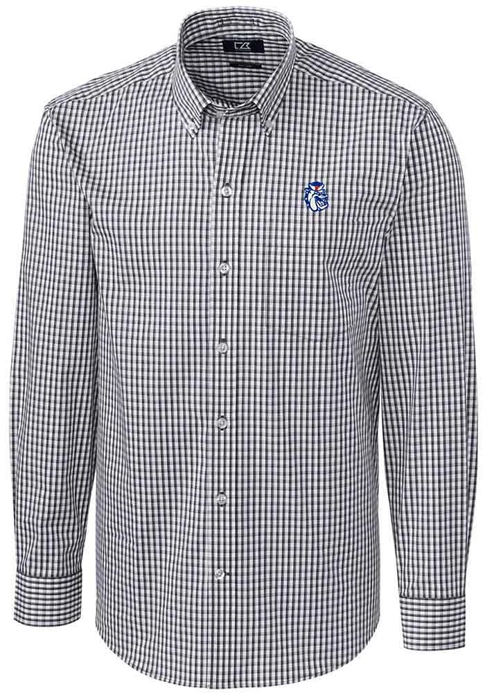 Cutter and Buck Fresno State Bulldogs Mens Charcoal Vault Easy Care Gingham Long Sleeve Dress Shir..