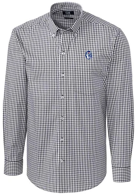 Cutter and Buck Fresno State Bulldogs Mens Charcoal Vault Easy Care Gingham Long Sleeve Dress Shir..