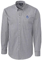 Cutter and Buck Fresno State Bulldogs Mens Charcoal Vault Easy Care Gingham Long Sleeve Dress Shir..