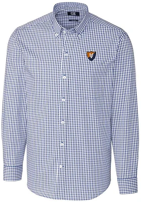 Cutter and Buck Illinois Fighting Illini Mens Blue Easy Care Gingham Long Sleeve Dress Shirt