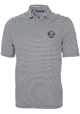 Cutter and Buck Penn State Nittany Lions Mens Navy Blue Virtue Eco Pique Stripe Series Short Sleev..