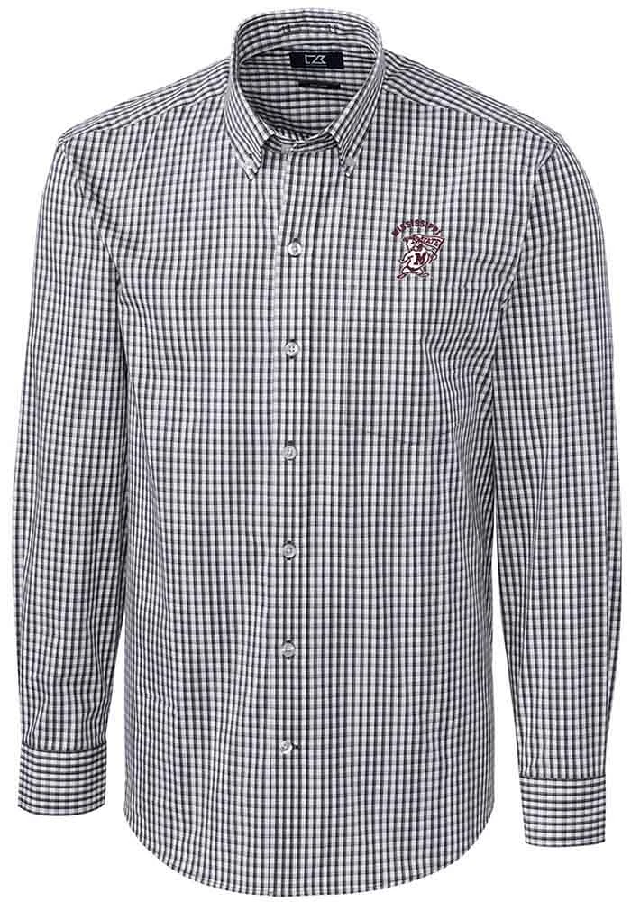 Cutter and Buck Mississippi State Bulldogs Mens Charcoal Vault Easy Care Gingham Long Sleeve Dress..