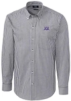 Cutter and Buck Northwestern Wildcats Mens Charcoal Vault Easy Care Gingham Long Sleeve Dress Shir..