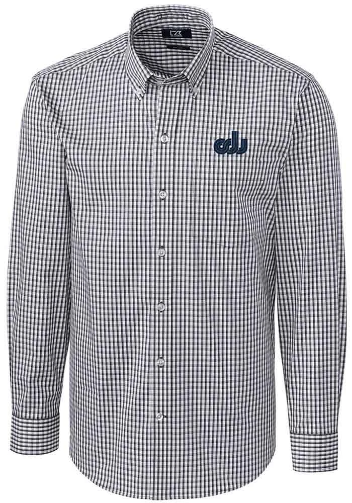 Cutter and Buck Old Dominion Monarchs Mens Charcoal Easy Care Gingham Long Sleeve Dress Shirt