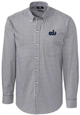 Cutter and Buck Old Dominion Monarchs Mens Charcoal Easy Care Gingham Long Sleeve Dress Shirt
