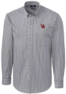Cutter and Buck Ole Miss Rebels Mens Charcoal Vault Easy Care Gingham Long Sleeve Dress Shirt